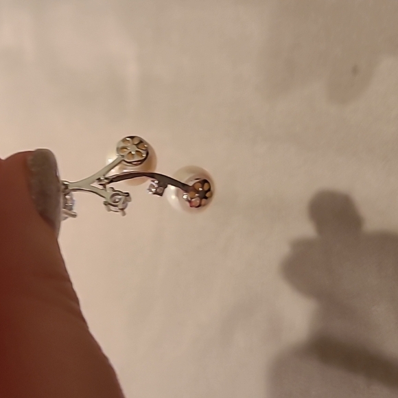 Bridal natural fresh water pearl cubic zirconia sterling silver earrings - Picture 4 of 5